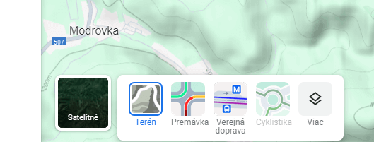 Ako určiť nadmorskú výšku cez google maps, nastavenie vrstvy Terén